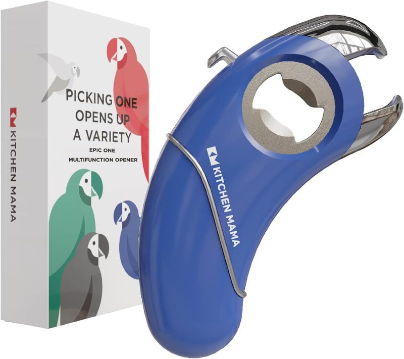 Kitchen Mama Epic One Multifunction Opener: Magnetic Bottle Opener, Beer Soda Opener, Effortless Jar Lid Opener for Seniors and Elderly with weak Hands and Arthritis, Essential Kitchen Gadget (Blue) - Image 1